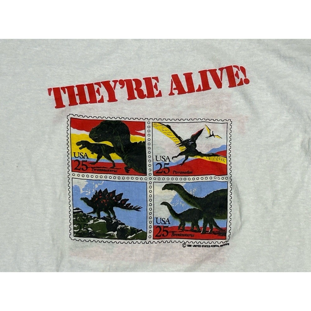 Vintage Single Stitch USPS Stamps Dinosaurs 1989 T Shirt Size XL USA Made - Picture 7 of 11